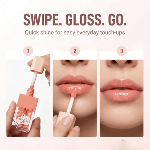 Image of 2pc Ice Cream Shape Lip Gloss Set, Waterproof | Lightweight, Non-Sticky, Shimmery Effect, Long Lasting Liquid Glitter Lip Tint, for women