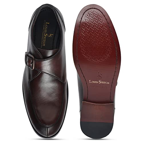 Image of LOUIS STITCH Men's Brown Premium Italian Leather Shoes Handcrafted British Classic Monks for Men Formal Officewear (EXSMFCBB)