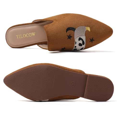 Image of Tilocow Women's Pointed Toe Flat Mules Backless Slip On Loafers