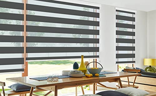 Allbright Zebra Window Blinds 20"W × 64"H Black For Home, Dual Layer Roller Shade, Room Darkening Shade Roll Up And Pull Down Blinds, Light Filtering Window Shades For Day And Night, Easy To Install #TOP12