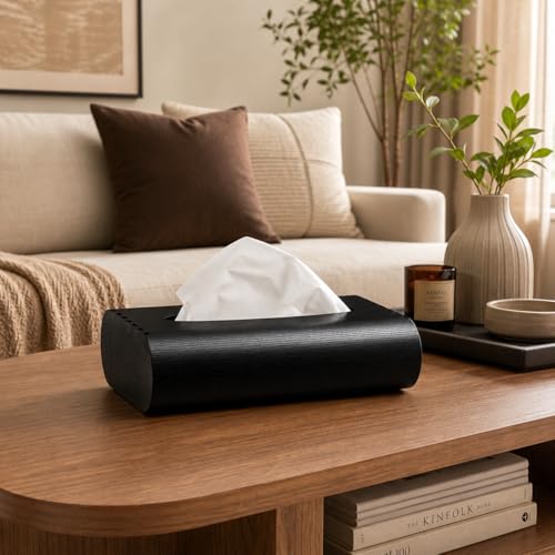 Image of Zesta Wooden Tissue Holder Dining Table Decor | Napkin Stand Kitchen Countertop | Paper Dispenser Case Car Interior | Decorative Wooden Artifact Home Accessory Organizer (Black)