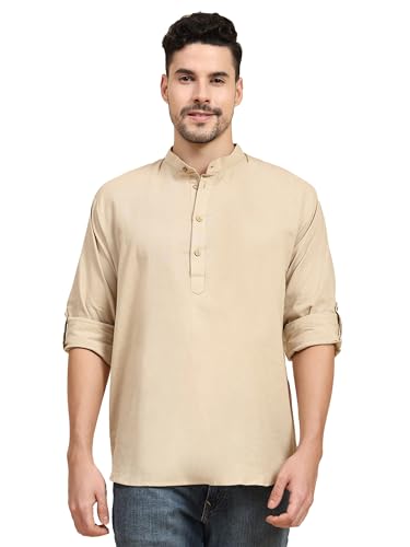 Image of SKAVIJ Men Solid Cotton Long Sleeve Casual Henley Kurta Shirt