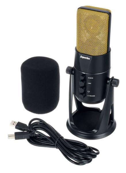 Image of Superlux USB Condenser Microphone - Large Diaphragm Plug & Play Mic, 24-Bit /192kHz Audio, Table Stand Included for Recording, Streaming, Podcasting & Voiceovers