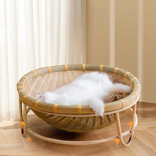 Sdlnklm Bambusgeflochtenes Katzennest, Sommerhaus, Tragbar, Freistehend, Futterkorb für Obst Und Gemüse, für Kätzchen, 40 cm-5