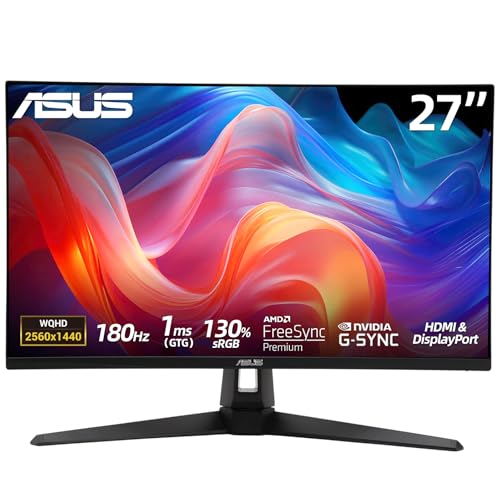 Image of ASUS TUF 27 inch Gaming Monitor, QHD (2560 x 1440), Fast IPS, 180Hz, 1ms, 130% sRGB, G-SYNC, ELMB Sync, HDR 10, Anti-Glare, Speakers, VESA Mountable, 1xDisplayPort, 2xHDMI, Swivel /Tilt Adjustment Stand