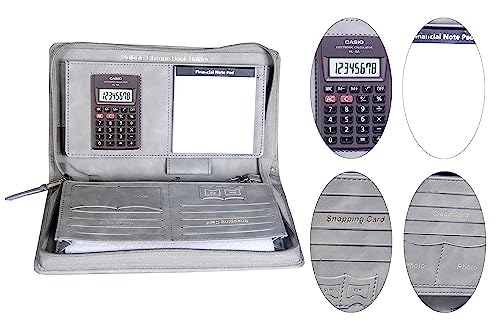 Image of Sukeshcraft Multiple Cheque Book Holder | 8 Digit Calculator Finiancial Note pad (Classic, Pull Grey Calulator)
