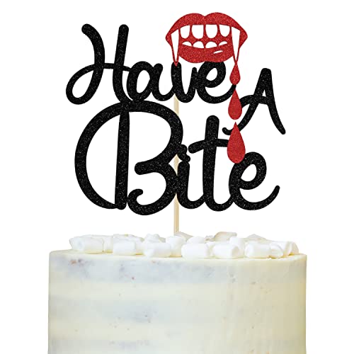 Have A Bite Cake Topper, Halloween Zombie Vampire Party Decorations, Halloween Birthday Cake Topper, Halloween Cake Decorations Red And Black Glitter #TOP11