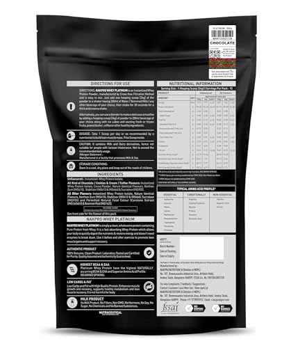 Image of NAKPRO NUTRITION Platinum Whey Protein Isolate | 500g Chocolate | 28g Protein| Trustified Certified
