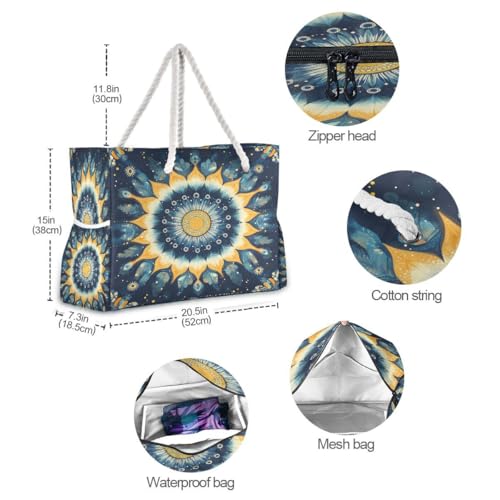 Large Beach Bags Totes Canvas Tote Shoulder Bag Blue Flowers Water Resistant Bags for Gym Travel Daily4