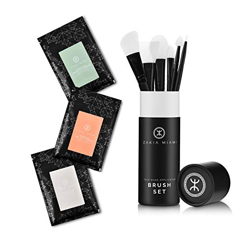 ZMCARE 6 PCS Silicone Face Mask Brush  Hairless Soft Facial Mud Applicators, Body Lotion Butter Application - Applying Tools Set with Luxury Travel Box, Satin Bag + Ghassoul - Red-Clay - Green-Clay