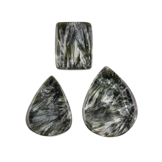 Natural Seraphinite Stone, Natural Gemstones and Crystals Cabochon Lot, DIY Jewelry Making Loose Gemstones, Chakra Healing Crystals, Wire Wrapping Cabochons, Pack of 3 (Large)
