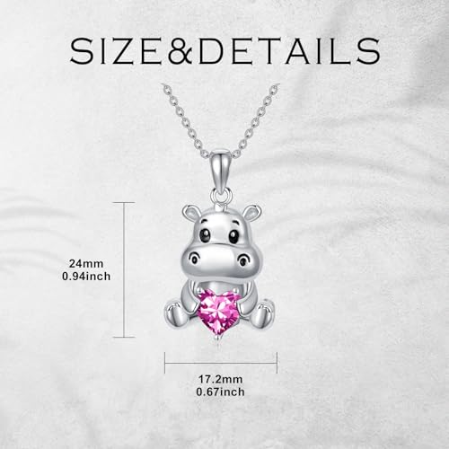 Image of PROESS Animal Birthstone Necklace 925 Sterling Silver Otter /Axolotl /Hippo /Elephant /Dachshund /Monkey /Red Panda Pendant Necklace Animal Birthstone Jewelry Gifts for Women