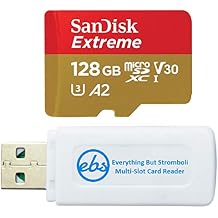 SanDisk 128GB Extreme MicroSDXC Card Compatible with Samsung Galaxy A14 5G, A24, A34 5G, A54 5G Model Phones SDSQXAA-128G-GN6MN Bundle with 1 Everything But Stromboli MicroSD Card Reader