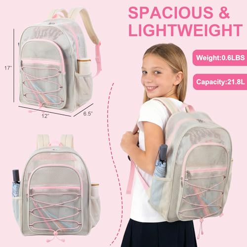 Image of COVAX Mesh Backpack for School Heavy Duty Semi-Transparent Bookbags for Beach, Swimming, Sports, Work, Travel (Beige)
