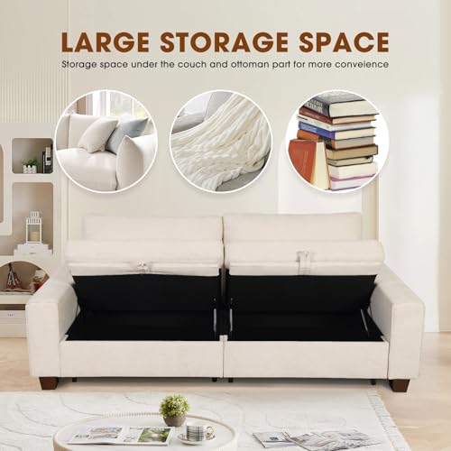 Image of Couchus 88 inch Upholstered Sofa Couch with Seats Storage, Chenille Fabric Sofa for Living Room, Office, Apart W /Deep Seat, Wide Arms, Side Pockets,Removable Cover (Beige)