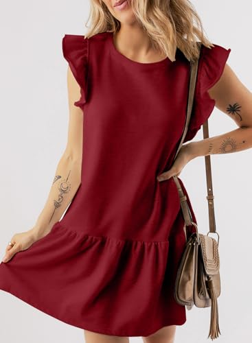 Image of Acelitt Womens Casual Summer Crewneck Babydoll Flowy Tiered Mini Dress, S-XXL