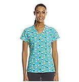 Maevn Bunny Cakes Printed Curved V-Neck Scrub Top (Large, Bunny Cakes)