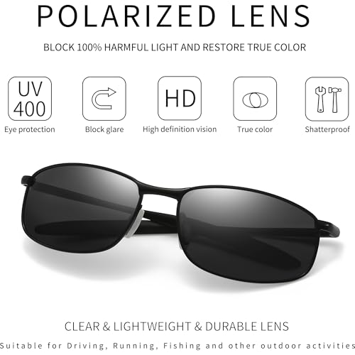 Image of SUNGAIT Mens Narrow Polarized Sunglasses Metal Frame Small Rectangle Retro Durable UV400 Protection