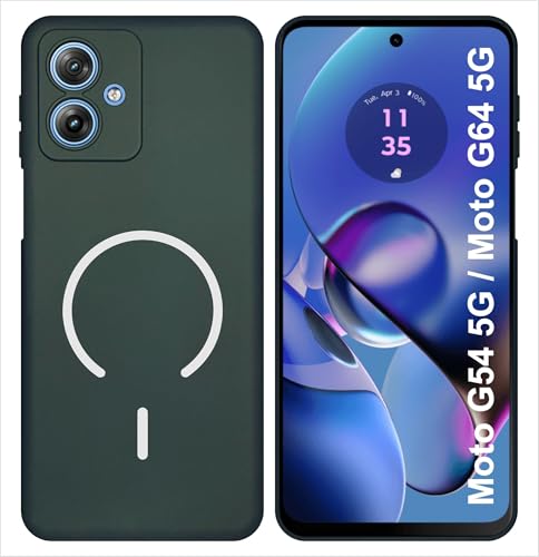 Image of SBMS Silicone Back Cover Case for Motorola Moto G54 / Moto G64 5G | Soft Micro-Fibre Lining Inside | Magsafe Print On Back Side Camera Protection Bump | Shockproof Case for Moto G54 5G (Green)