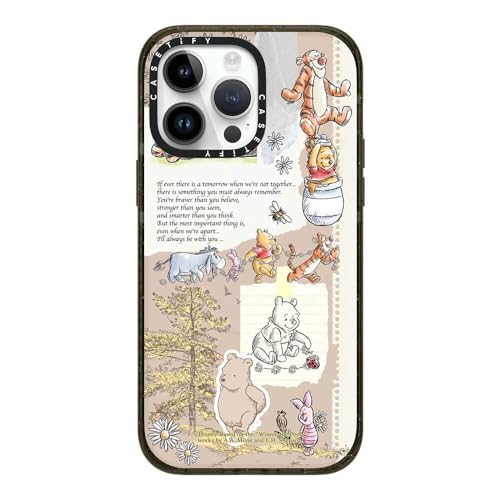 CASETiFY Impact iPhone 14 Pro Max Case [Winnie The Pooh Co-Lab / 8.2ft Drop Protection/Magsafe] - Vintage Collage Case - Clear Black