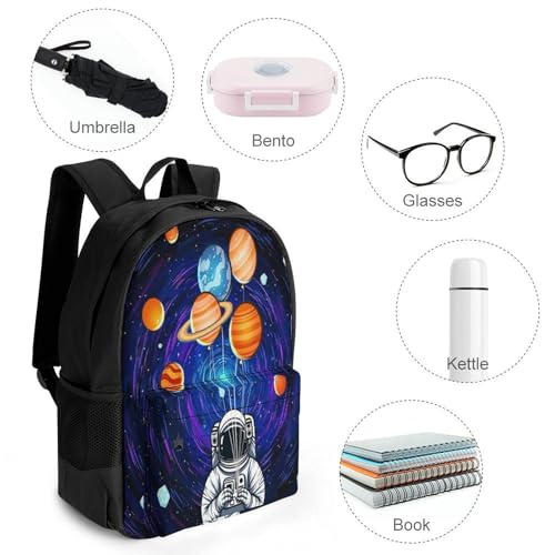 Supdreamc Astronaut Flying Holding Planet And Moon Art Daypack Backpack Polyester Anti-Theft Multipurpose Bookbag Big Capacity Travel Hiking & Camping Rucksack With Smooth Zippers4