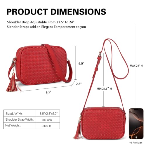 Image of AFKOMST Woven Crossbody Bags for Women Small Boho Purse with Roomy Space | Vegan Leather Camera Bag; Lightweight; Fits iPad mini, Long Wallet; Hands-Free Everyday