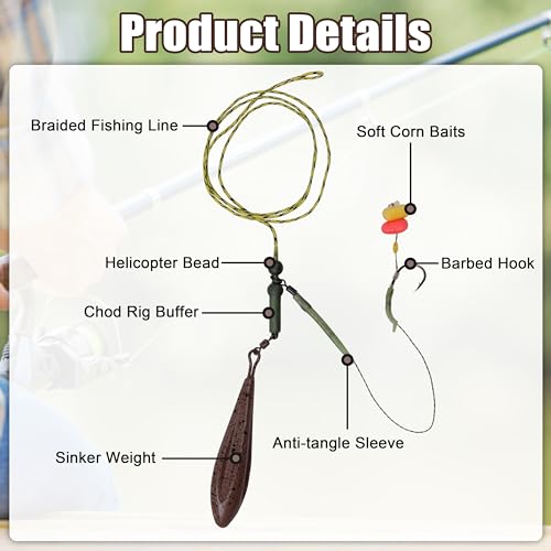 Kit de pesca para carpa – Equipamento para cabelo de carpa com gancho giratório, chumbada de milho,