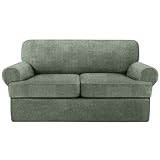 Jcones T Cushion Loveseat Slipcover 3 Pieces Sofa Covers for T Cushion Sofa Stretch Slip Covers for 2 Cushion Couch with 2 Individual T Shape Seat Covers (Green, 2 Cushion)