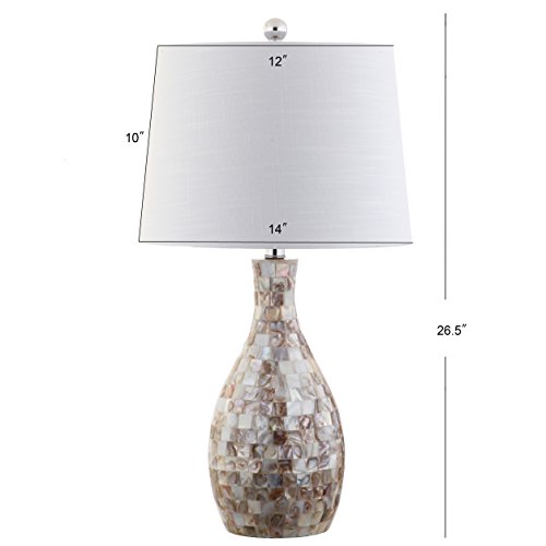 JONATHAN Y 26.5" Ivory Beige Mosaic Seashell LED Table Lamp for Living Room Bedroom Nightstand, Coastal Capiz Shell Base with White Linen Drum Shade, LED Bulb Included JYL1054A - Image 3