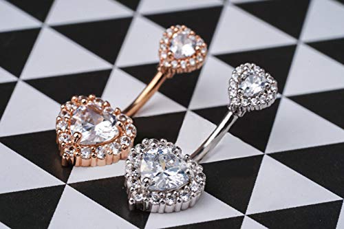 Oufer 14Mm Double Heart Cubic Zirconia Navel Belly Button Ring Surgical Steel Piercing Jewelry #TOP2