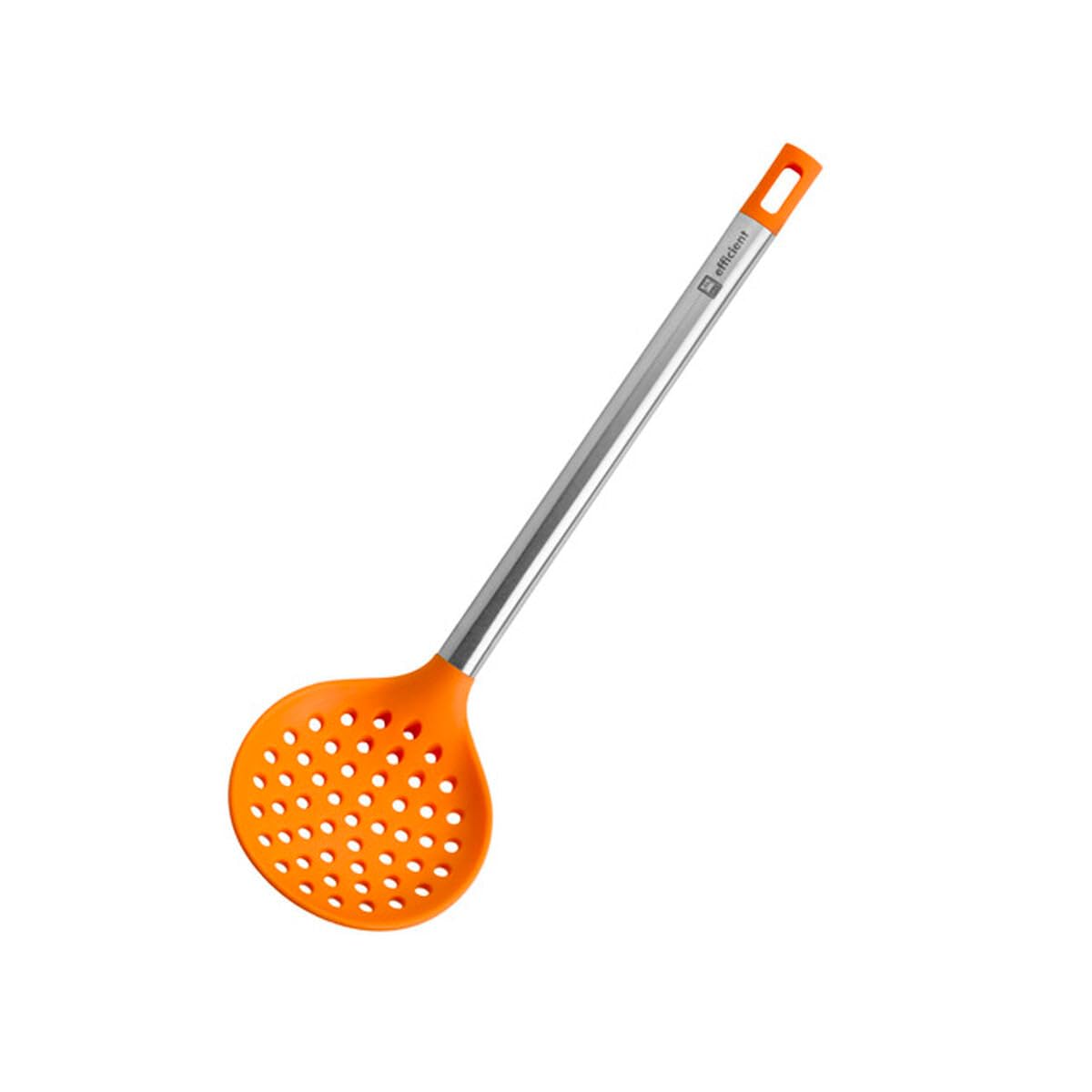 Efficient Espumadera de Cocina Espumadera Acero INOX, Nailon y Silicona, Naranja, 36.5 cm