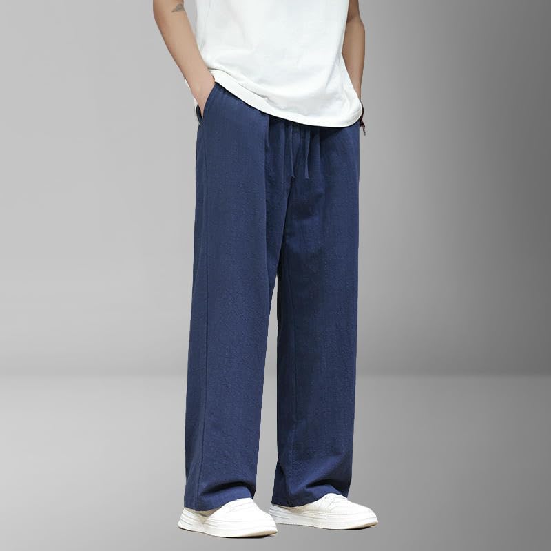Men's Summer Chinese Style Solid Retro Linen Straight Trendy Casual Pants3