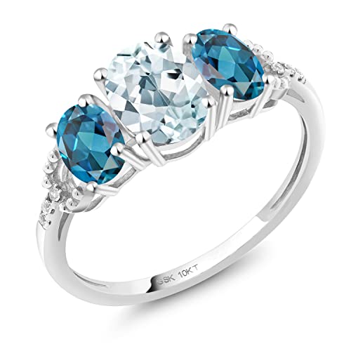 Gem Stone King 10K White Gold Sky Blue Aquamarine London Blue Topaz and Diamond Engagement Ring For Women (1.97 Cttw, Gemstone Birthstone, Available In Size 5, 6, 7, 8, 9)