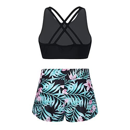 Choomomo Kids Girls 2 Pieces Swimsuit Crisscross Back Bra Top with Boyshorts Tankini Bathing Suits2