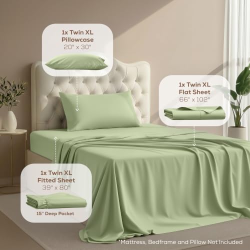 Image of Utopia Bedding Twin XL Sheet Set - Dorm Room Essentials for Students, 3 Piece Soft & Breathable Microfiber College Bedding, 1 Fitted Sheet, 1 Flat Sheet & 1 Pillowcase - Oeko Tex (Sage)