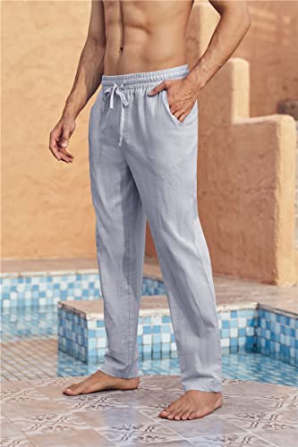Karlywindow Mens Linen Pants Casual Loose Lightweight Drawstring Elastic Waist Summer Yoga Beach Trousers3