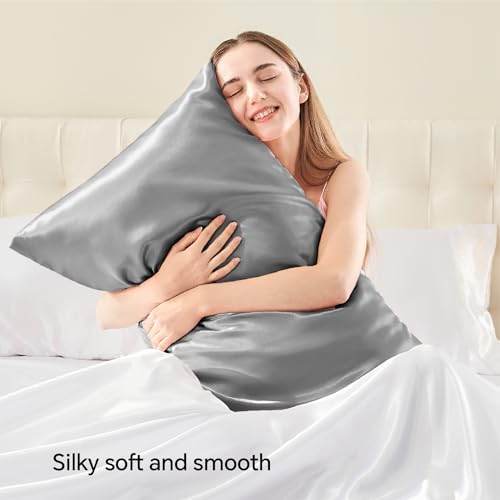 BEDELITE Satin Pillowcase with Zipper 4 Pack, Grey Pillow Cases Standard Size, Super Soft and Cooling Similar to Silk Pillow Cases, Gift for Women Men(20x26 Inches)