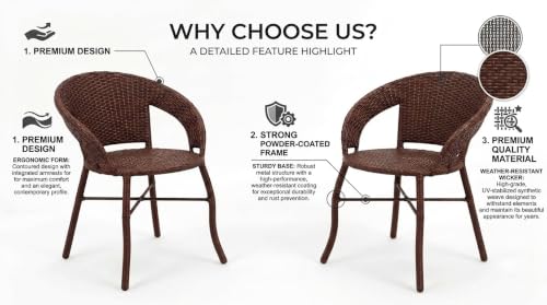 Image of Grand Living 2-Piece Outdoor Wicker Patio Chair Weather-Resistant Chairs Rattan for Terrace, Lawn & Garden, Balcony (Brown, 2 Chair)