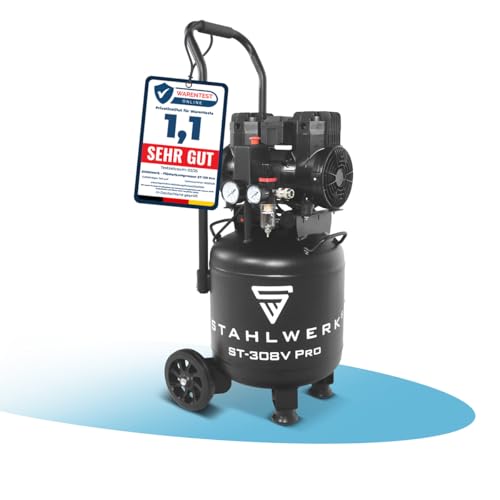 STAHLWERK Kompressor mit 30 L Tank (ST-308V Pro) – ölfrei & leise, 8 bar, 1,97 PS (1,45 kW), 250 l/min, 70 dB, Druckluftkompressor mit Brushless-Motor, Silent-/Flüsterkompressor, Kolbenkompressor