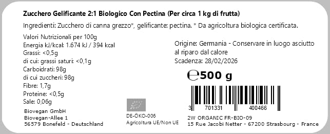 Sucre gélifiant Bio Sans Gluten A Base De Sucre De Canne Et Pectine De Pomme 500g | Sucre Gelee Bio Pour 1 Kg De Fruits - Qualité Supérieure
