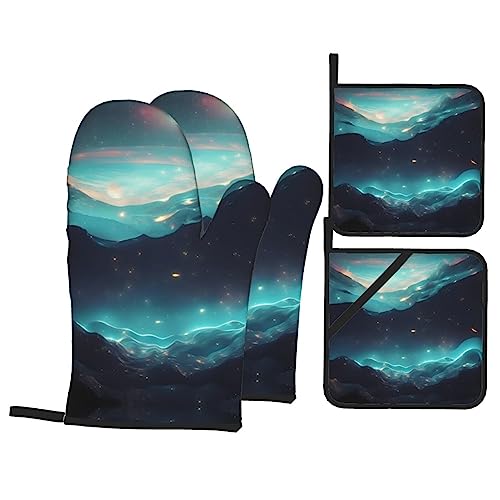 Science Fiction Stars - Manopla de cocina y soportes para ollas, antideslizantes, resistentes al calor, 4 unidades, guantes de horno para cocinar