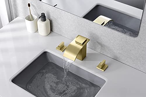 S3223Bgi Brushed Gold Shower System + S1408Bgw Waterfall Widespread Bathroom Faucet #TOP6