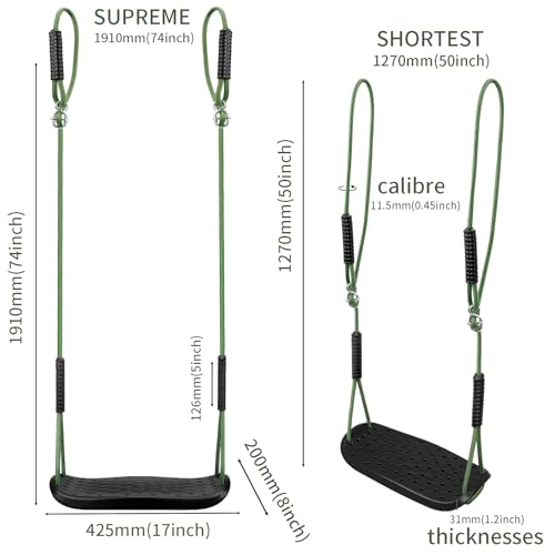 WWFFEN Erwachsene Schaukel, Rutschfester Baum Schaukel Sitz Set mit verstellbarem Seil und Karabinern Outdoor Erwachsene Schaukel Spielplatz Schaukel Hinterhof Garten Spiel Set, 200kg/Schwarz