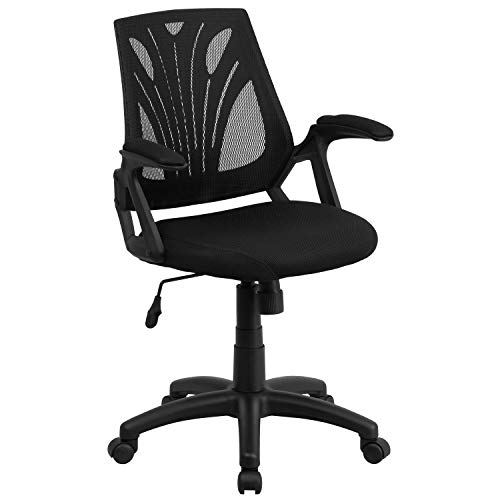 Flash Furniture Mid-Back Designer Black Mesh Swivel Task Office Chair with Open Arms