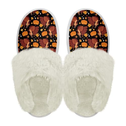 Howilath Thanksgiving Slippers for Women Men Cute Fuzzy Slippers Closed Toe Warm Plush Bedroom Shoes for Holiday Daily Wear2