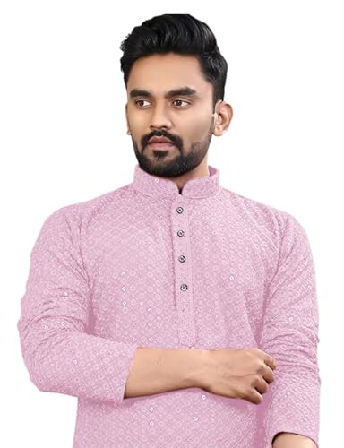 Image of Trustous Men's Indian Ethnic Wear Straight Lucknowi Kurta