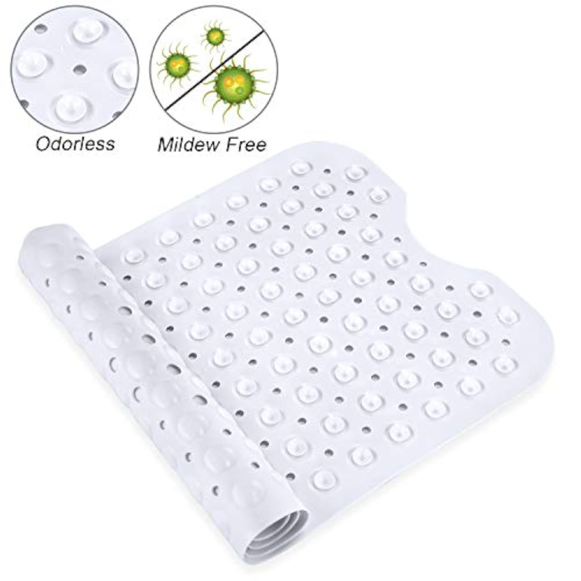 Non-Slip Bath Tub Shower Mat with Suction Cups, White