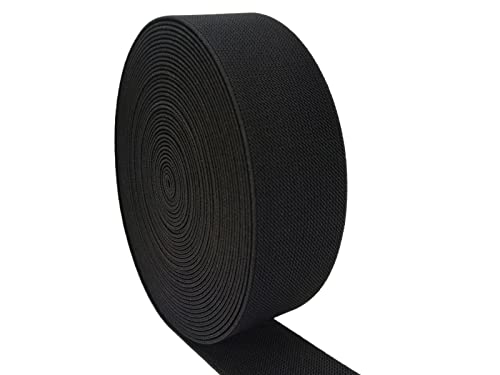 Black Wide Knit Elastic Band for Sewing 2 inch 10 Yards Double-Side Twill Woven Elastic Heavy Stretch Straps Elastic Spool for Clothing Pants Waistband Wigs Skirts Craft DIY Projects