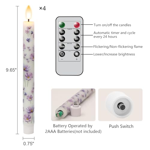 Image of Flameless Taper Candles with Remote, Real Wax LED Taper Candles Battery Operated with 3D Flickering Wick, 4 Pack White Flameless Candlesticks for Halloween Christmas Wedding Holiday Decor