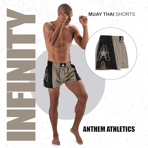 Anthem Athletics Muay Thai Shorts Men, Muay Thai Shorts Women - Kickboxing Short Boxing Trunks 5050 Classic Infinity Resolute - Army & Black G2 - Large